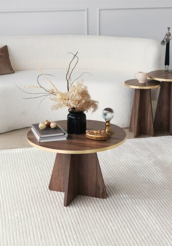 NORDVÄRK Mushroom sofabord, rund - guld PVC og valnd melamin (60)