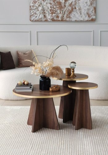 NORDVÄRK Mushroom sofabord, rund - guld PVC og valnd melamin (60)