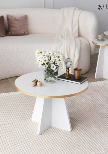 NORDVÄRK Mushroom sofabord, rund - guld PVC og hvid melamin (60)
