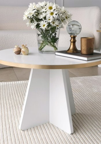 NORDVÄRK Mushroom sofabord, rund - guld PVC og hvid melamin (60)