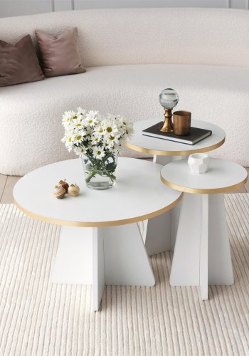 NORDVÄRK Mushroom sofabord, rund - guld PVC og hvid melamin (60)