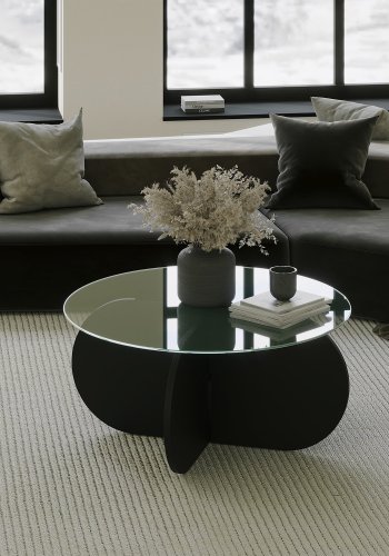 NORDVÄRK Bubble sofabord, rund - glas og sort melamin (75)