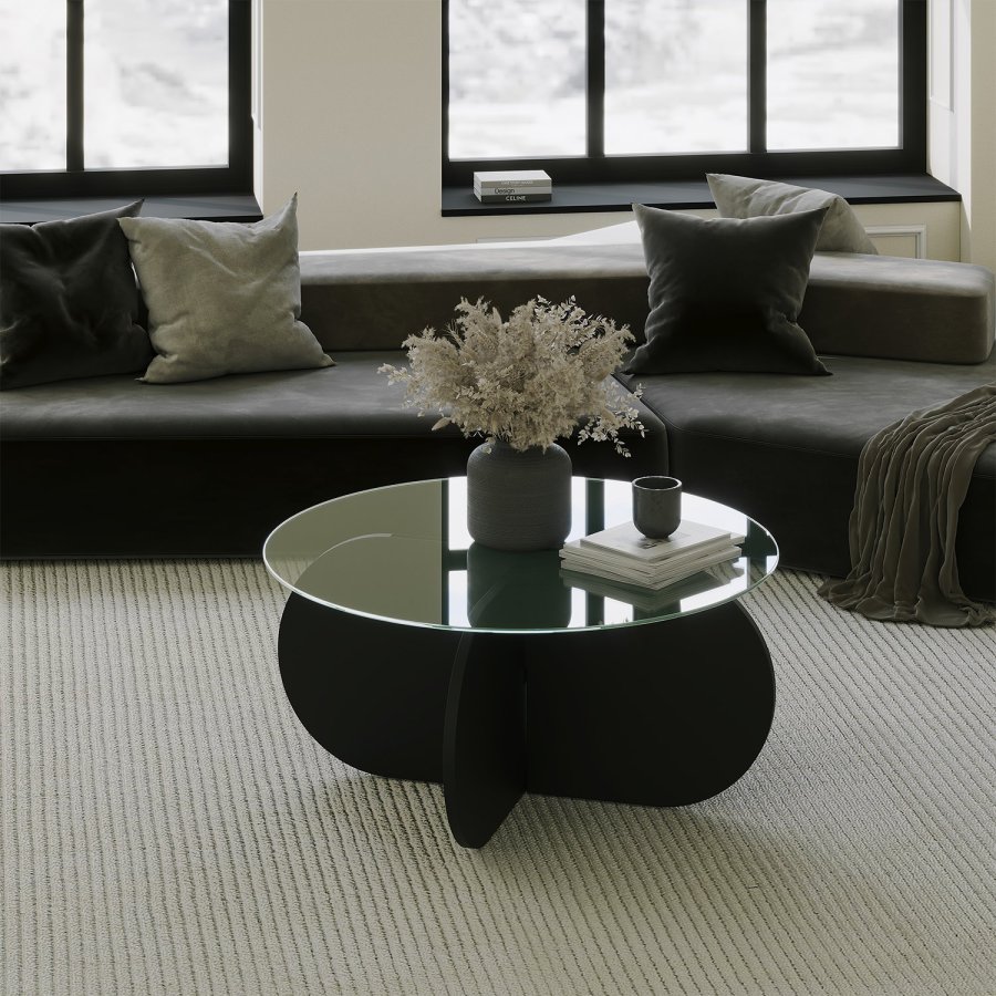 NORDVÄRK Bubble sofabord, rund - glas og sort melamin (75)