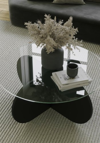 NORDVÄRK Bubble sofabord, rund - glas og sort melamin (75)