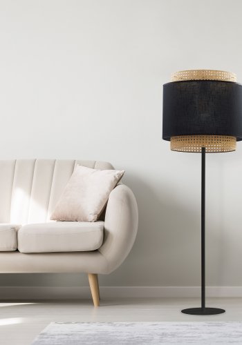 TK Boho gulvlampe - natur rattan og sort stof/stl