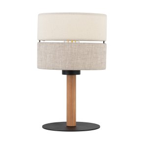 TK Eco bordlampe, rund - natur stof, fyrretr og sort metal