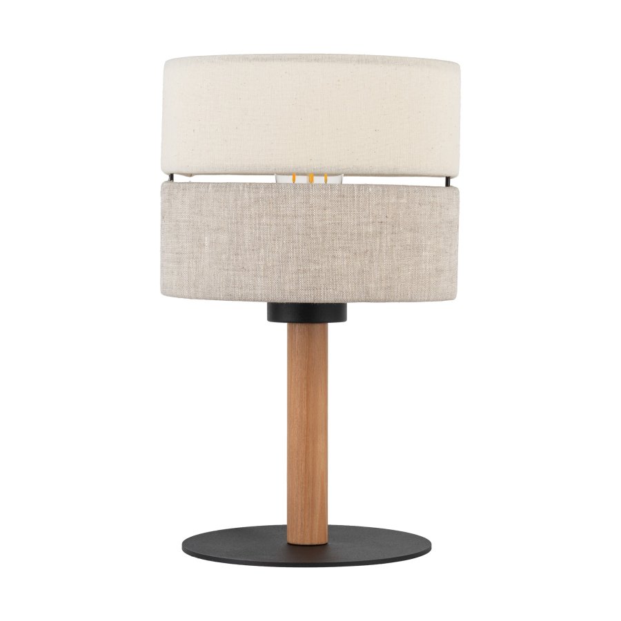 TK Eco bordlampe, rund - natur stof, fyrretr og sort metal