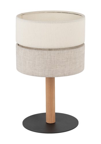 TK Eco bordlampe, rund - natur stof, fyrretr og sort metal