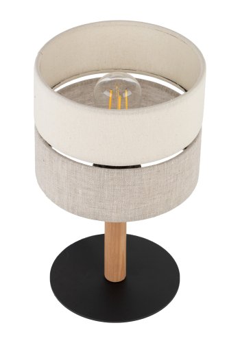 TK Eco bordlampe, rund - natur stof, fyrretr og sort metal