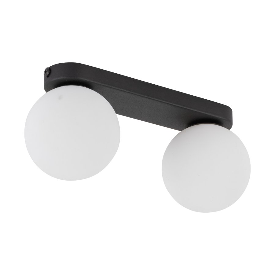 TK Mini loftlampe, m. 2 skrme - hvid glas og sort metal