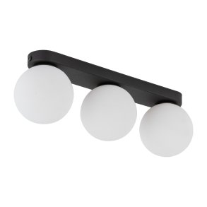 TK Mini loftlampe, m. 3 skrme - hvid glas og sort metal