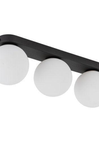 TK Mini loftlampe, m. 3 skrme - hvid glas og sort metal