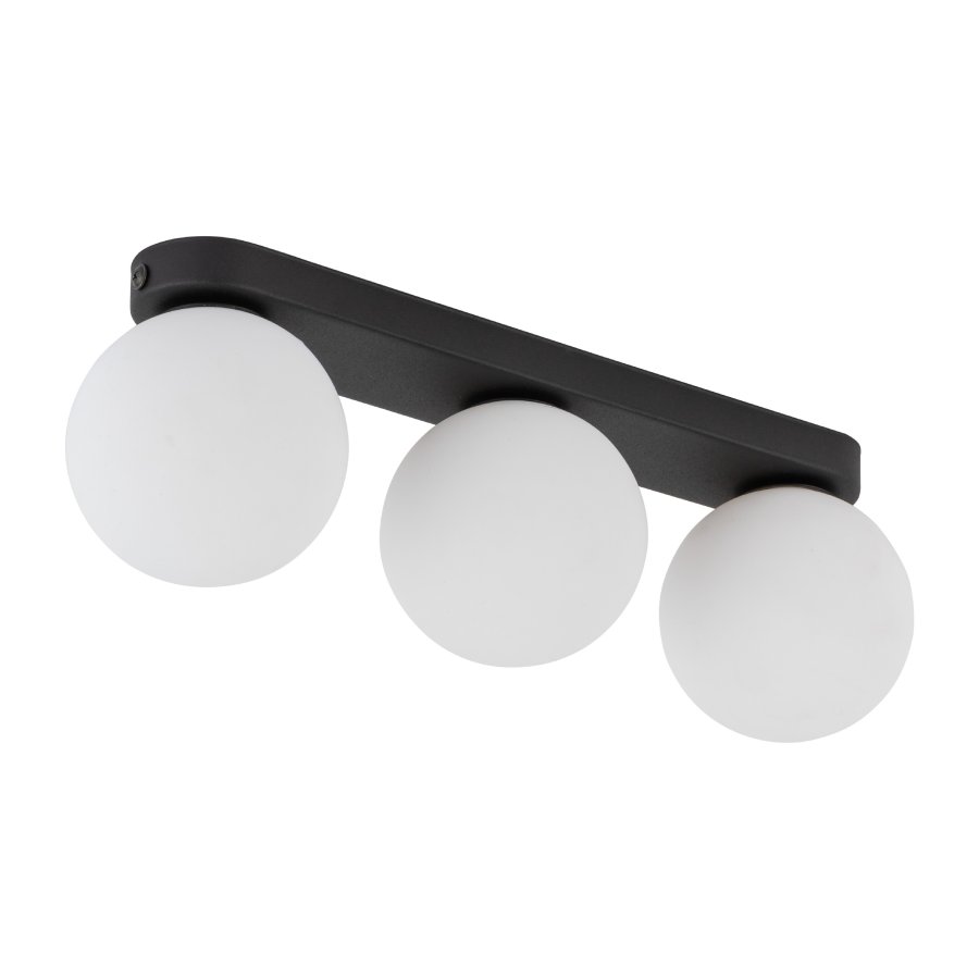 TK Mini loftlampe, m. 3 skrme - hvid glas og sort metal