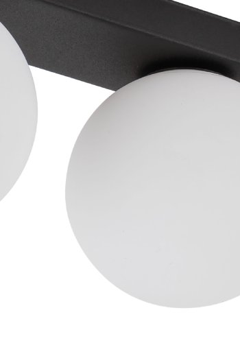 TK Mini loftlampe, m. 3 skrme - hvid glas og sort metal