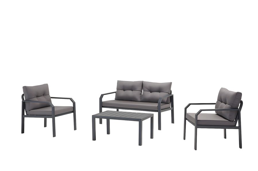 NORDVÄRK Arya udendrs loungest, m. 2 stole, 1 sofa, 1 bord, antracit hynder - antracit aluminium