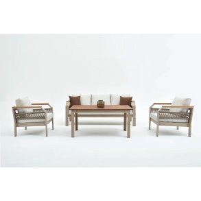 NORDVÄRK Morento udendrs loungest, m. 2 stole, 1 sofa, 1 bord, beige hynder - beige aluminium