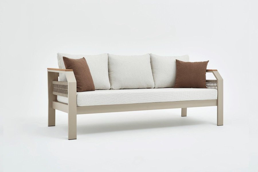 NORDVÄRK Morento udendrs loungest, m. 2 stole, 1 sofa, 1 bord, beige hynder - beige aluminium