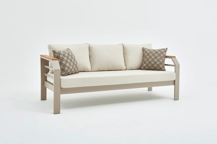 NORDVÄRK Assento udendrs loungest, m. 2 stole, 1 sofa, 1 bord, beige hynder - beige aluminium
