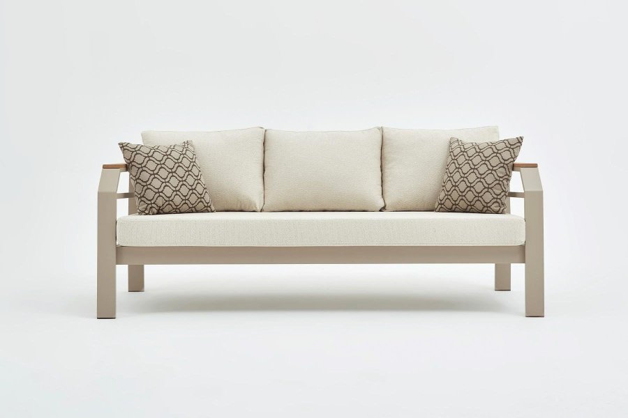 NORDVÄRK Assento udendrs loungest, m. 2 stole, 1 sofa, 1 bord, beige hynder - beige aluminium