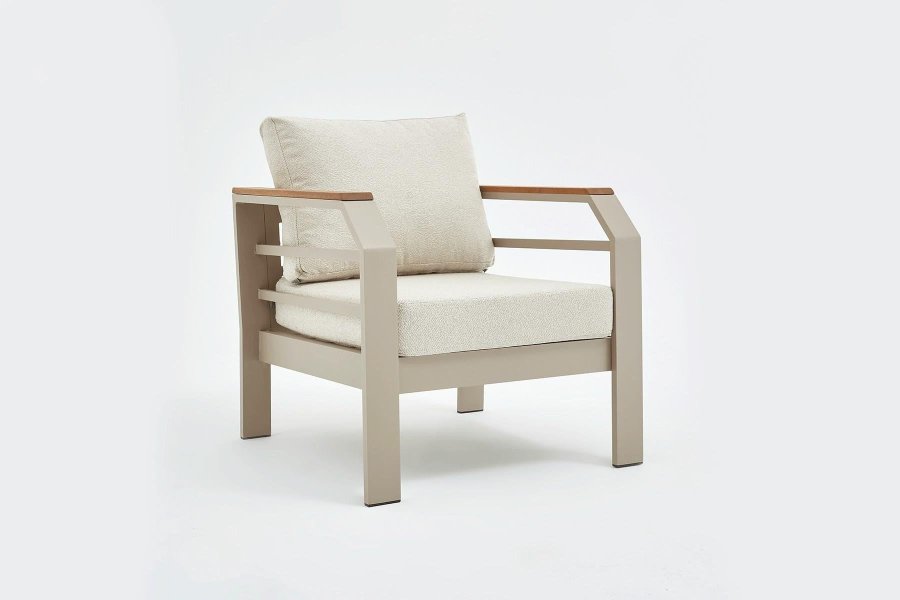 NORDVÄRK Assento udendrs loungest, m. 2 stole, 1 sofa, 1 bord, beige hynder - beige aluminium