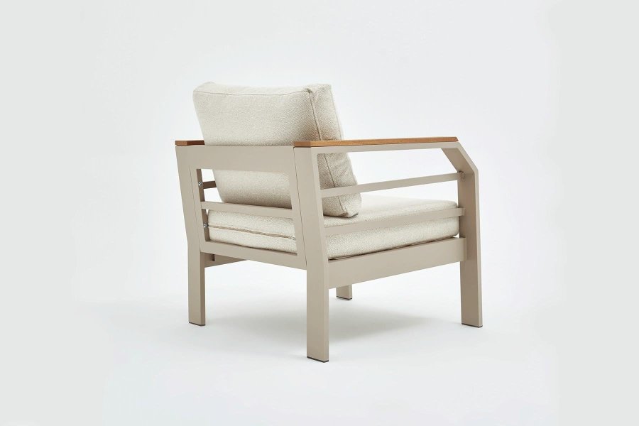 NORDVÄRK Assento udendrs loungest, m. 2 stole, 1 sofa, 1 bord, beige hynder - beige aluminium