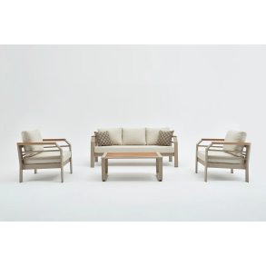 NORDVÄRK Assento udendrs loungest, m. 2 stole, 1 sofa, 1 bord, beige hynder - beige aluminium
