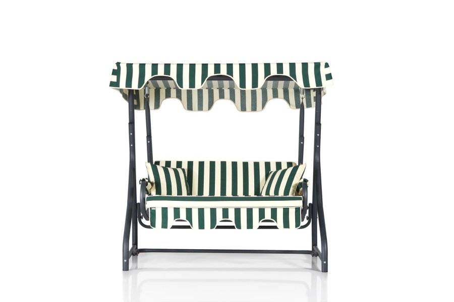 NORDVÄRK Morus 2 v2 udendrs dobbelt hngesofa - grn/hvid polyester stof og sort metal