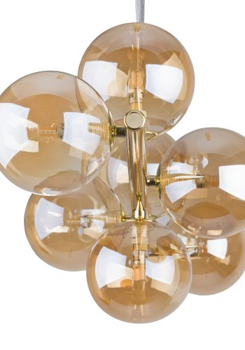 TK Estera loftlampe, m. 7 skrme - guld glas og metal