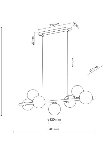 TK Estera loftlampe, m. 7 skrme - guld glas og metal