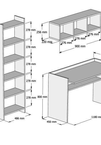 NORDVÄRK Hera arbejdsbord & bogreol, hvid
