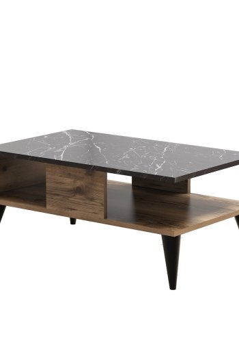 NORDVÄRK Lidya sofabord, m. bent rum - valnd og marmorlook melamin (90x54)