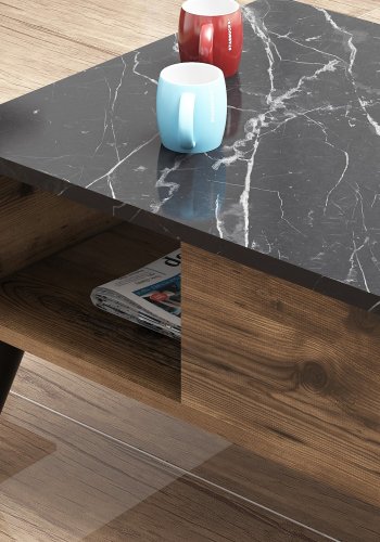 NORDVÄRK Lidya sofabord, m. bent rum - valnd og marmorlook melamin (90x54)