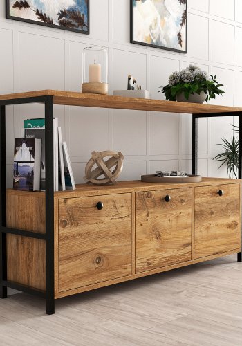 NORDVÄRK Nero konsolbord, m. 3 lger - Atlantic Pine melamin og sort metal