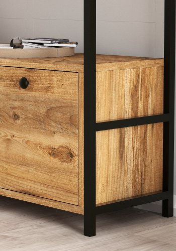 NORDVÄRK Nero konsolbord, m. 3 lger - Atlantic Pine melamin og sort metal