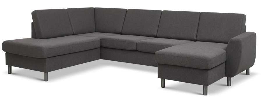 Wendy set 4 U OE left sofa, m. chaiselong - antracitgr polyester stof og brstet aluminium