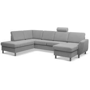 Wendy set 4 U OE left sofa, m. chaiselong - gr polyester stof og brstet aluminium