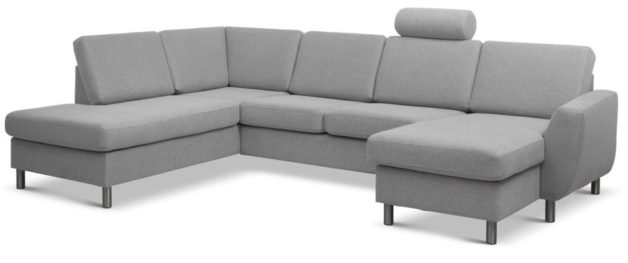 Wendy set 4 U OE left sofa, m. chaiselong - gr polyester stof og brstet aluminium