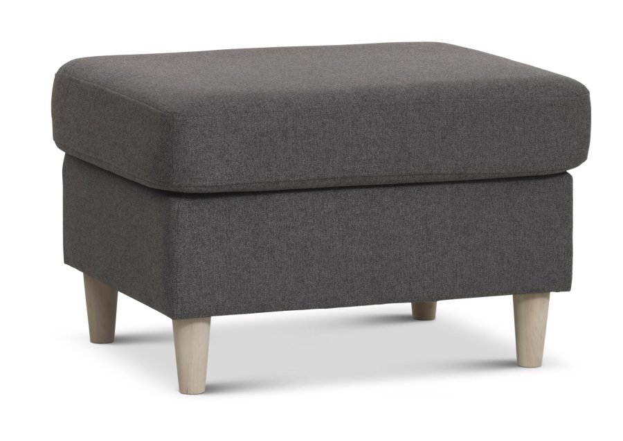 Pan puf, rektangulr - antracitgr polyester stof og natur tr (85x72)