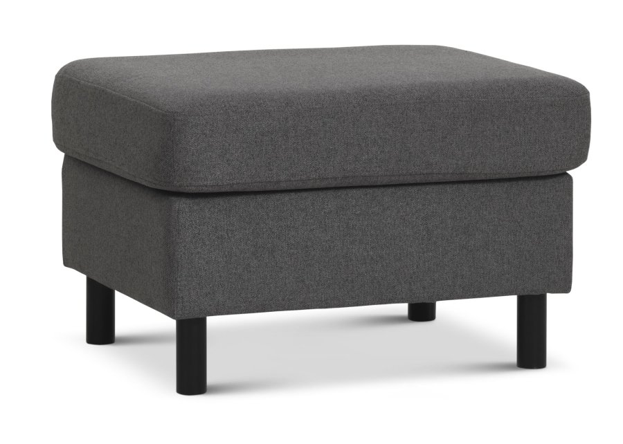 Wendy puf, rektangulr - antracitgr polyester stof og sort tr (85x72)