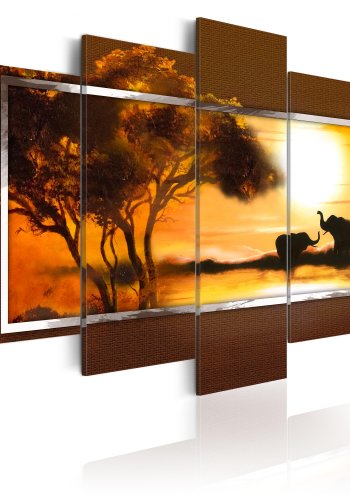 ARTGEIST - Elefanter p savannen i solnedgang trykt p lrred - Flere strrelser