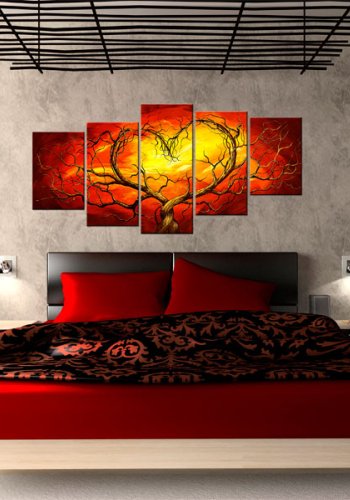 ARTGEIST - Brndende hjerte udformet af grene fra tr trykt p lrred 