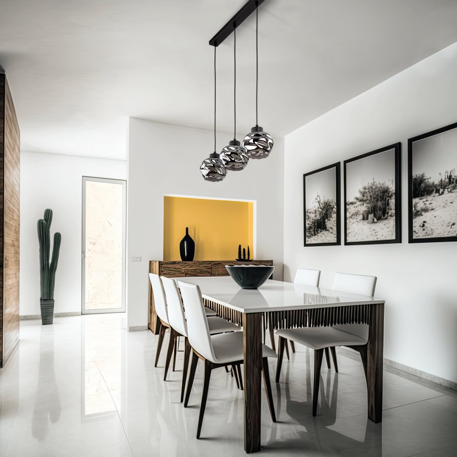 TK Zulia loftlampe, m. 3 skrme - glas og sort metal