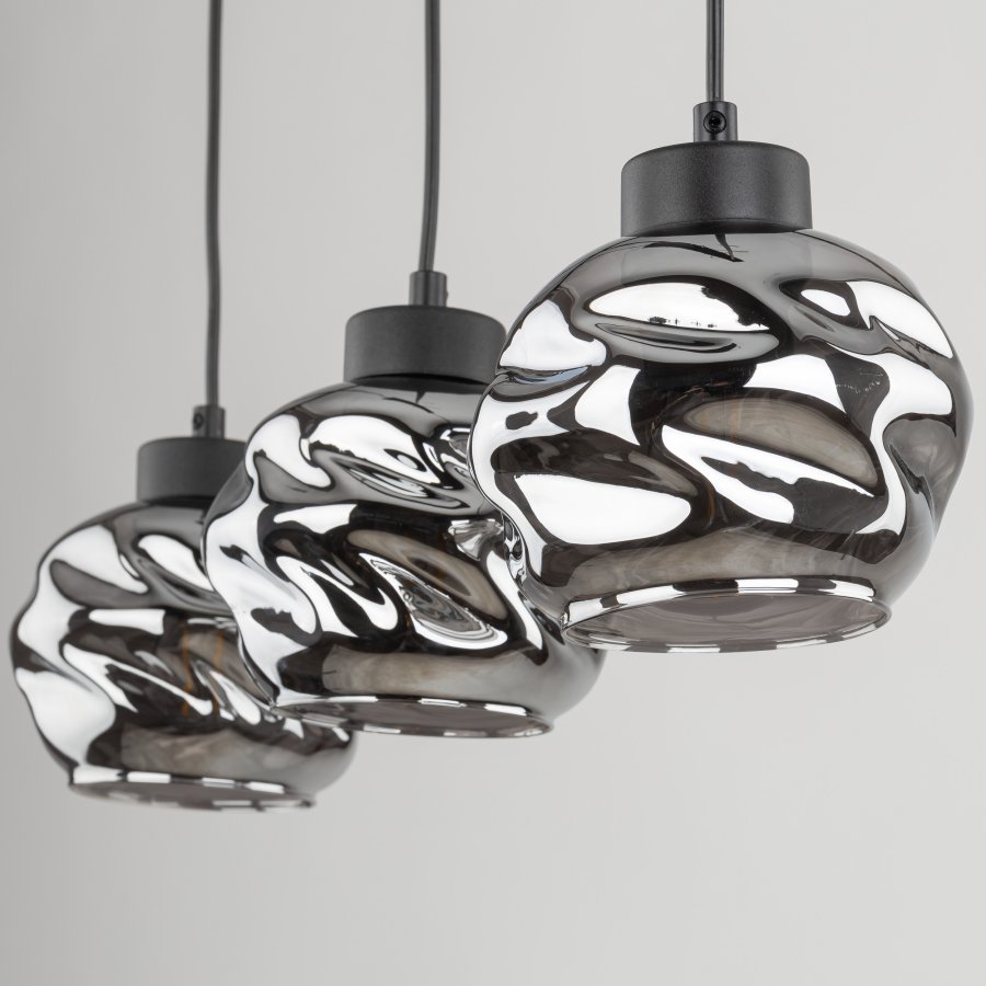 TK Zulia loftlampe, m. 3 skrme - glas og sort metal