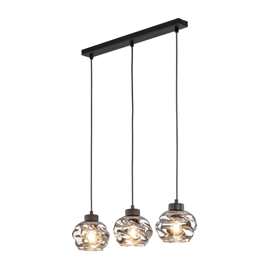 TK Zulia loftlampe, m. 3 skrme - glas og sort metal