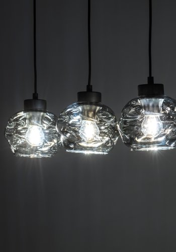 TK Zulia loftlampe, m. 3 skrme - glas og sort metal