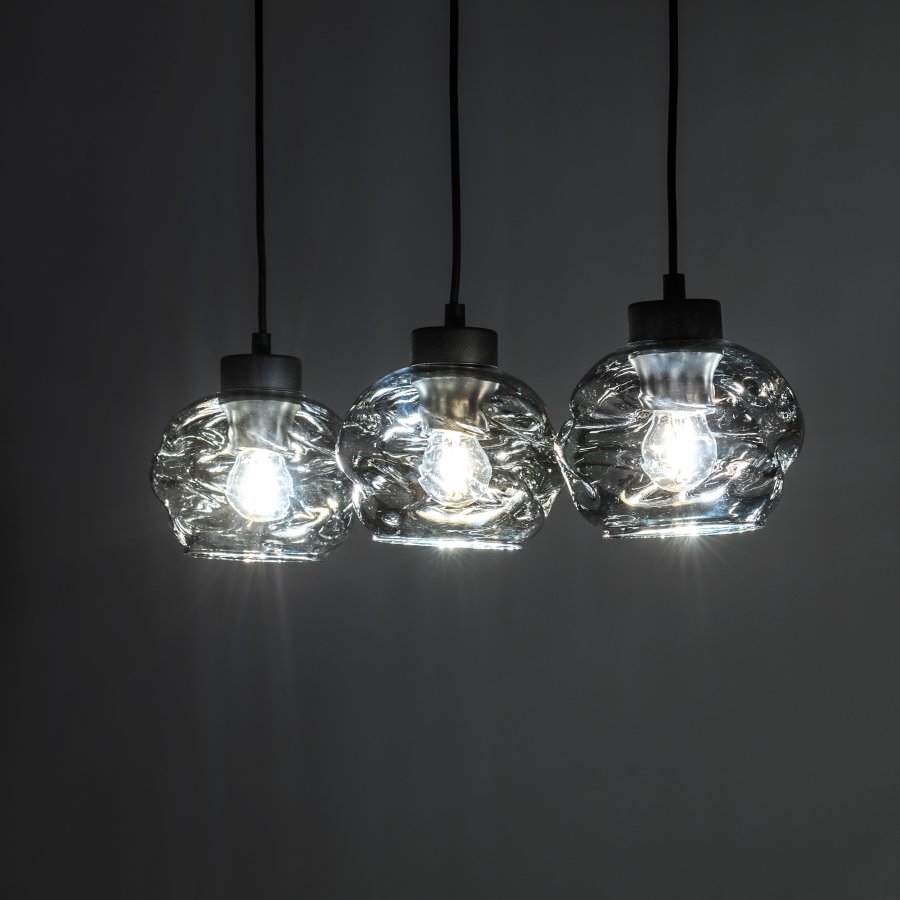 TK Zulia loftlampe, m. 3 skrme - glas og sort metal