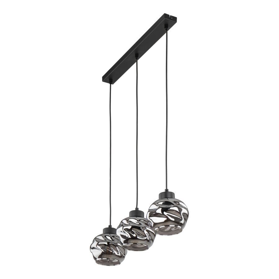 TK Zulia loftlampe, m. 3 skrme - glas og sort metal