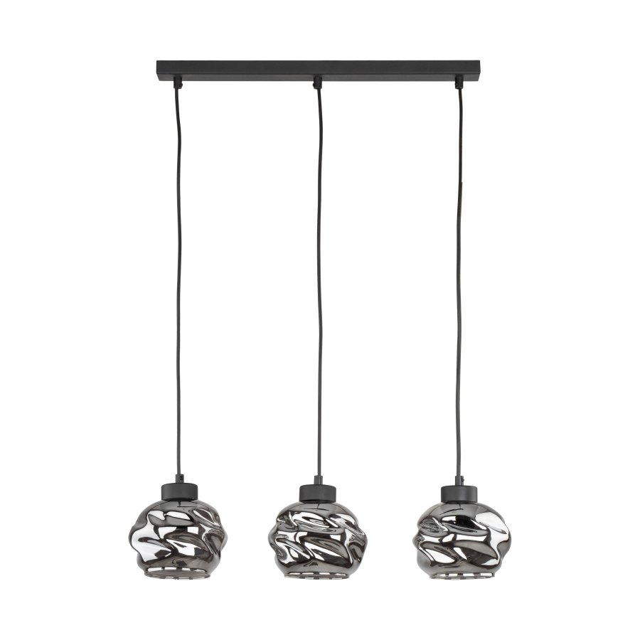 TK Zulia loftlampe, m. 3 skrme - glas og sort metal