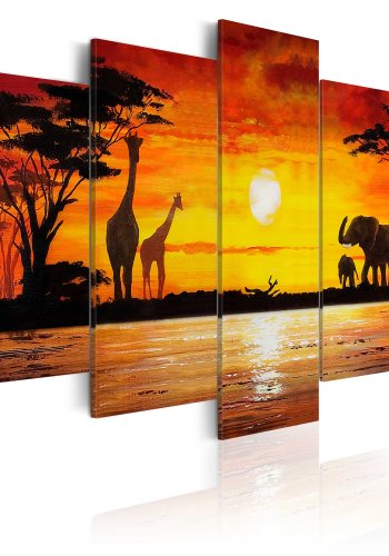 ARTGEIST Hot Safari - Dyr p den afrikanske savanne i solnedgang trykt p lrred - Flere strrelser
