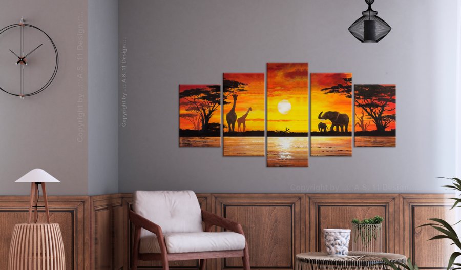 ARTGEIST Hot Safari - Dyr p den afrikanske savanne i solnedgang trykt p lrred - Flere strrelser